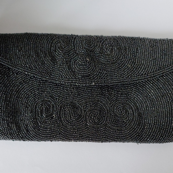Vintage 1950s Black Hand Beaded Evening Clutch Bag Cocktail Formal Party 9 x 4.5 - Picture 1 of 10